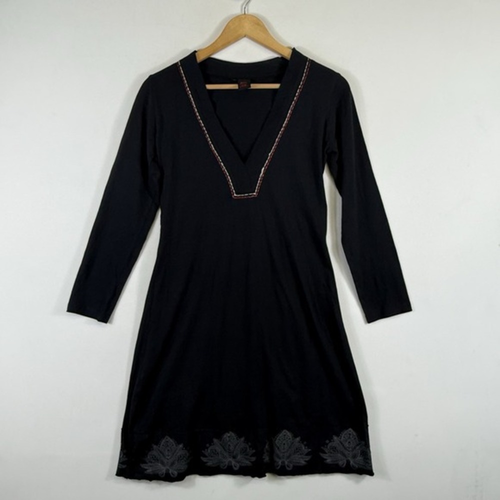 Aller Simplement‎ Women Medium Dress Black Lagenlook Raw Floral Cottage Scandi